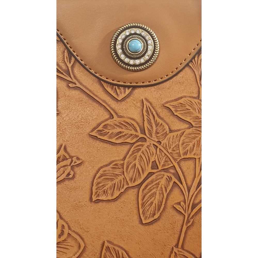 Vegan Purse hand tooled look faux turquoise accent - Picture 3 of 8